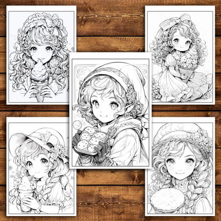 Carte de colorat pentru relaxare si antistres, 50 de ilustratii, Anime Sweet Girls, 106 pagini [3]