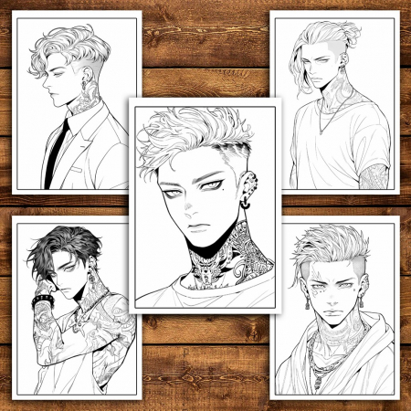 Carte de colorat pentru relaxare si antistres, 50 de ilustratii, Anime Tatoo Boys, 106 pagini [5]