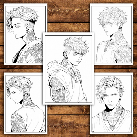 Carte de colorat pentru relaxare si antistres, 50 de ilustratii, Anime Tatoo Boys, 106 pagini [3]