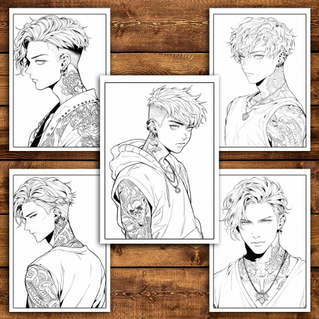 Carte de colorat pentru relaxare si antistres, 50 de ilustratii, Anime Tatoo Boys, 106 pagini [3]