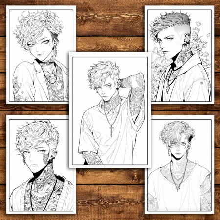 Carte de colorat pentru relaxare si antistres, 50 de ilustratii, Anime Tatoo Boys, 106 pagini [4]