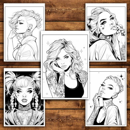 Carte de colorat pentru relaxare si antistres, 50 de ilustratii, Anime Tattoo Girls, 106 pagini [4]