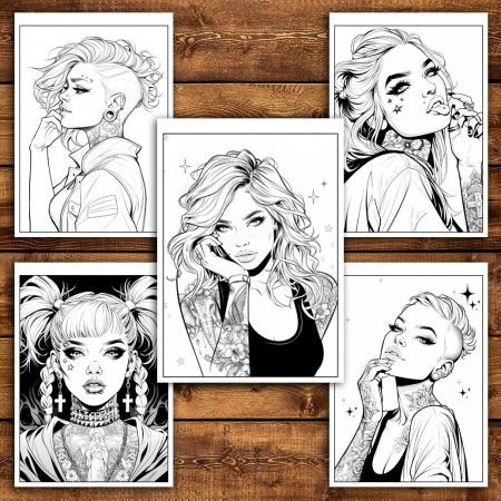 Carte de colorat pentru relaxare si antistres, 50 de ilustratii, Anime Tattoo Girls, 106 pagini [4]