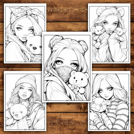Carte de colorat pentru relaxare si antistres, 50 de ilustratii, Anime Teddy Girls, 106 pagini [3]