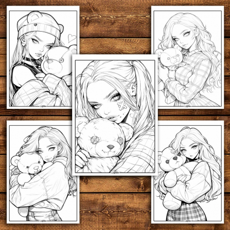 Carte de colorat pentru relaxare si antistres, 50 de ilustratii, Anime Teddy Girls, 106 pagini [4]