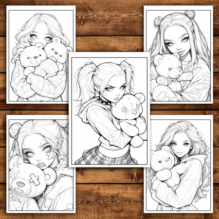 Carte de colorat pentru relaxare si antistres, 50 de ilustratii, Anime Teddy Girls, 106 pagini [5]