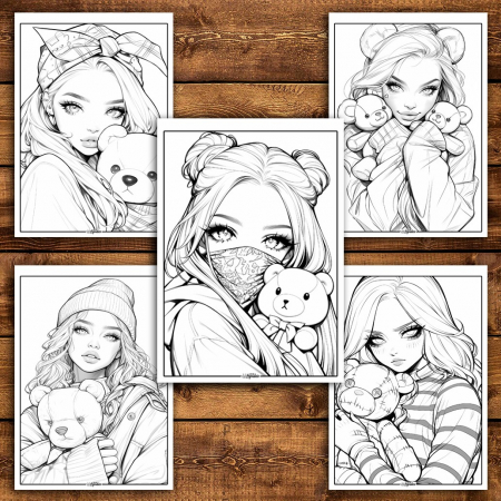 Carte de colorat pentru relaxare si antistres, 50 de ilustratii, Anime Teddy Girls, 106 pagini [3]