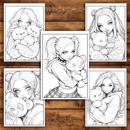 Carte de colorat pentru relaxare si antistres, 50 de ilustratii, Anime Teddy Girls, 106 pagini [5]