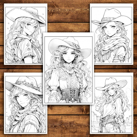 Carte de colorat pentru relaxare si antistres, 50 de ilustratii, Anime Wild West Girls - Volumul II, 106 pagini [3]