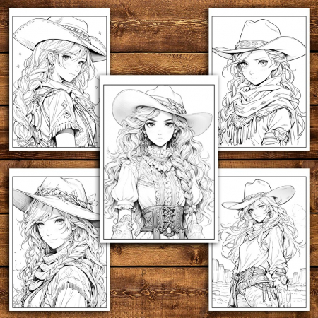 Carte de colorat pentru relaxare si antistres, 50 de ilustratii, Anime Wild West Girls - Volumul II, 106 pagini [3]