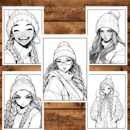 Carte de colorat pentru relaxare si antistres, 50 de ilustratii, Anime Winter Girls, 106 pagini [5]