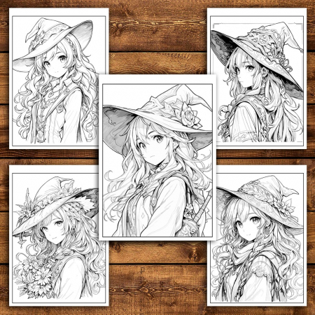 Carte de colorat pentru relaxare si antistres, 50 de ilustratii, Anime Witches - Volumul IV, 106 pagini [4]