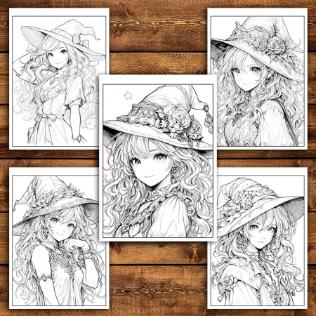 Carte de colorat pentru relaxare si antistres, 50 de ilustratii, Anime Witches - Volumul IV, 106 pagini [3]
