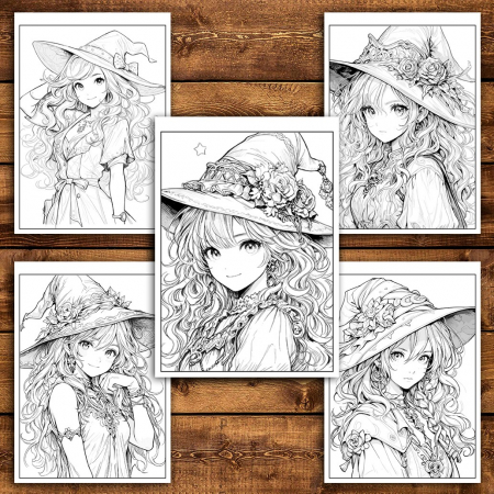Carte de colorat pentru relaxare si antistres, 50 de ilustratii, Anime Witches - Volumul IV, 106 pagini [3]