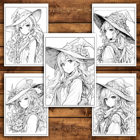 Carte de colorat pentru relaxare si antistres, 50 de ilustratii, Anime Witches - Volumul IV, 106 pagini [4]