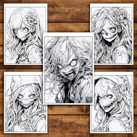 Carte de colorat pentru relaxare si antistres, 50 de ilustratii, Anime Zombie Girls, 106 pagini [4]