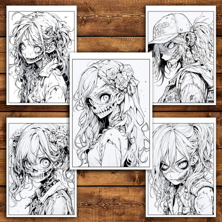 Carte de colorat pentru relaxare si antistres, 50 de ilustratii, Anime Zombie Girls, 106 pagini [3]