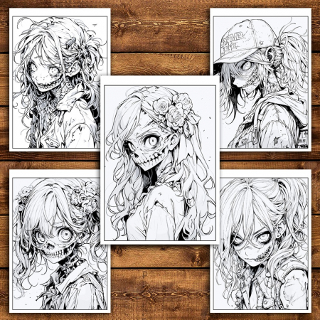 Carte de colorat pentru relaxare si antistres, 50 de ilustratii, Anime Zombie Girls, 106 pagini [3]