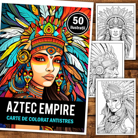 Carte de colorat pentru relaxare si antistres, 50 de ilustratii, Aztec Empire, 106 pagini [1]