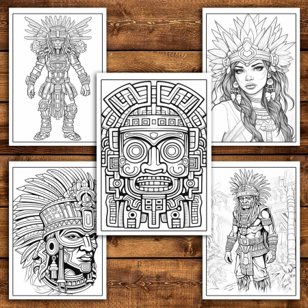 Carte de colorat pentru relaxare si antistres, 50 de ilustratii, Aztec Empire, 106 pagini [4]