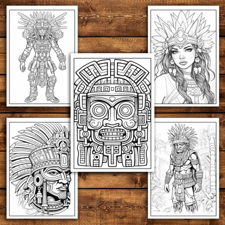 Carte de colorat pentru relaxare si antistres, 50 de ilustratii, Aztec Empire, 106 pagini [4]