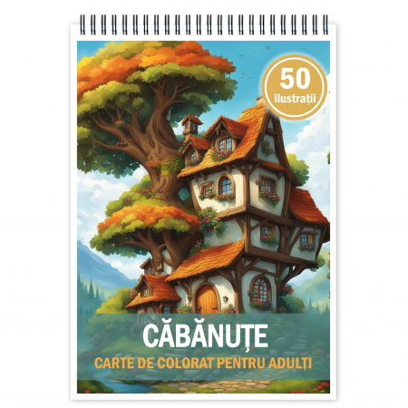 Carti de colorat cu Peisaje, cladiri, castele - Carte de colorat pentru relaxare si antistres, 50 de ilustratii, Cabanute, 106 pagini