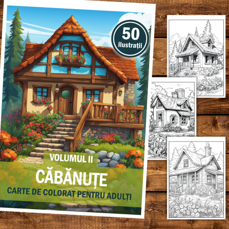 Carte de colorat pentru relaxare si antistres, 50 de ilustratii, Cabanute - Volumul II, 106 pagini [1]