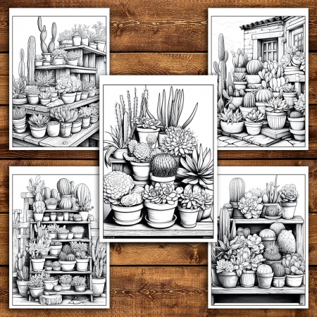 Carte de colorat pentru relaxare si antistres, 50 de ilustratii, Cactusi - Volumul II, 106 pagini [5]