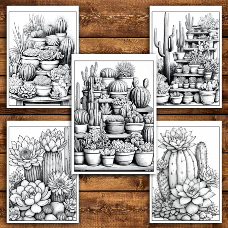 Carte de colorat pentru relaxare si antistres, 50 de ilustratii, Cactusi - Volumul II, 106 pagini [3]