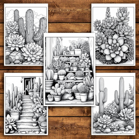 Carte de colorat pentru relaxare si antistres, 50 de ilustratii, Cactusi - Volumul II, 106 pagini [4]