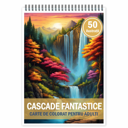 Carti de colorat cu Peisaje, cladiri, castele - Carte de colorat pentru relaxare si antistres, 50 de ilustratii, Cascade fantastice, 106 pagini