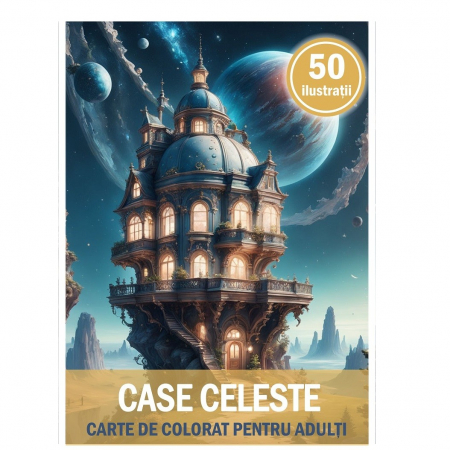 Carti de colorat cu Peisaje, cladiri, castele - Carte de colorat pentru relaxare si antistres, 50 de ilustratii, Case Celeste, 106 pagini