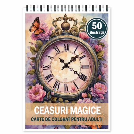 Diverse carti de colorat - Carte de colorat pentru relaxare si antistres, 50 de ilustratii, Ceasuri magice, 106 pagini