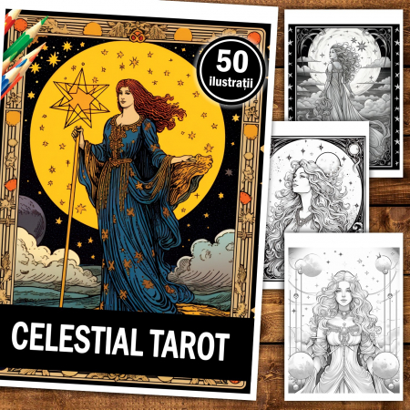 Carte de colorat pentru relaxare si antistres, 50 de ilustratii, Celestial Tarot 106 pagini [1]