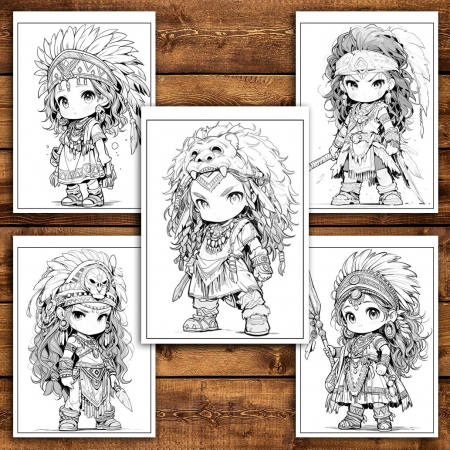 Carte de colorat pentru relaxare si antistres, 50 de ilustratii, Chibi Indians, 106 pagini [4]