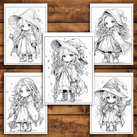 Carte de colorat pentru relaxare si antistres, 50 de ilustratii, Chibi Wizards, 106 pagini [3]