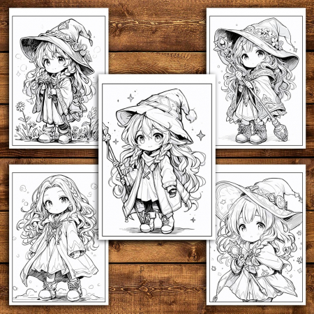 Carte de colorat pentru relaxare si antistres, 50 de ilustratii, Chibi Wizards, 106 pagini [4]