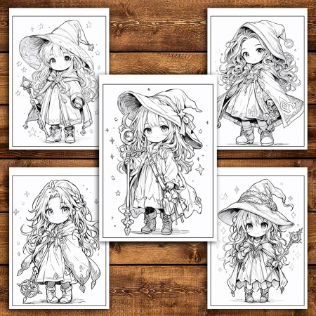 Carte de colorat pentru relaxare si antistres, 50 de ilustratii, Chibi Wizards, 106 pagini [3]