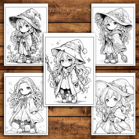 Carte de colorat pentru relaxare si antistres, 50 de ilustratii, Chibi Wizards, 106 pagini [4]