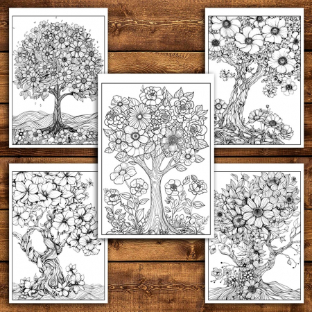 Carte de colorat pentru relaxare si antistres, 50 de ilustratii, Copaci Infloriti, 106 pagini [4]