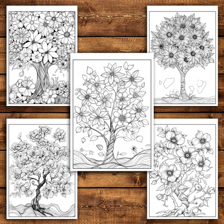 Carte de colorat pentru relaxare si antistres, 50 de ilustratii, Copaci Infloriti, 106 pagini [3]