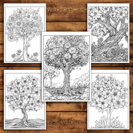 Carte de colorat pentru relaxare si antistres, 50 de ilustratii, Copaci Infloriti, 106 pagini [5]