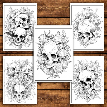 Carte de colorat pentru relaxare si antistres, 50 de ilustratii, Cranii Florale - Volumul II, 106 pagini [4]