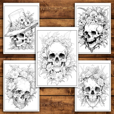 Carte de colorat pentru relaxare si antistres, 50 de ilustratii, Cranii Florale - Volumul II, 106 pagini [3]