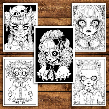 Carte de colorat pentru relaxare si antistres, 50 de ilustratii, Creepy Kawaii Girls, 106 pagini [4]