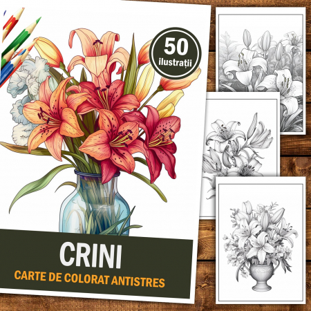 Carte de colorat pentru relaxare si antistres, 50 de ilustratii, Crini 106 pagini [1]