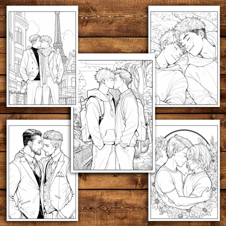 Carte de colorat pentru relaxare si antistres, 50 de ilustratii, Cupluri Gay, 106 pagini [3]