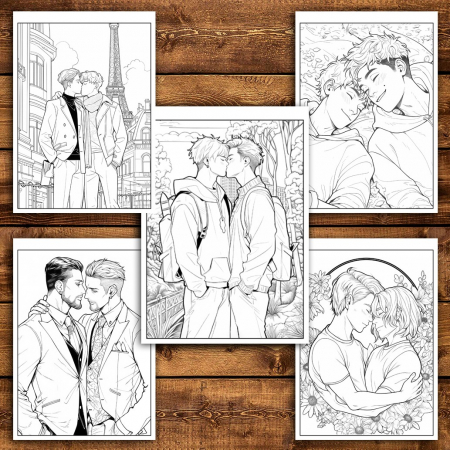 Carte de colorat pentru relaxare si antistres, 50 de ilustratii, Cupluri Gay, 106 pagini [3]