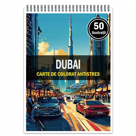 Carti de colorat cu Peisaje, cladiri, castele - Carte de colorat pentru relaxare si antistres, 50 de ilustratii, Dubai, 106 pagini