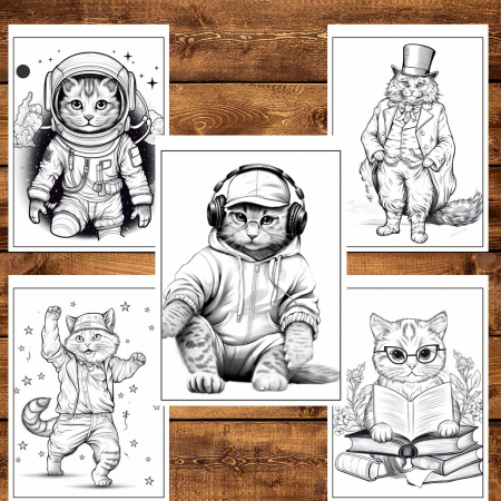 Carte de colorat pentru relaxare si antistres, 50 de ilustratii, Fantasy Cats, 106 pagini [4]